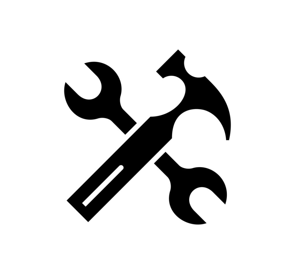 handy man tools icon hammer and a wrench making an "x"